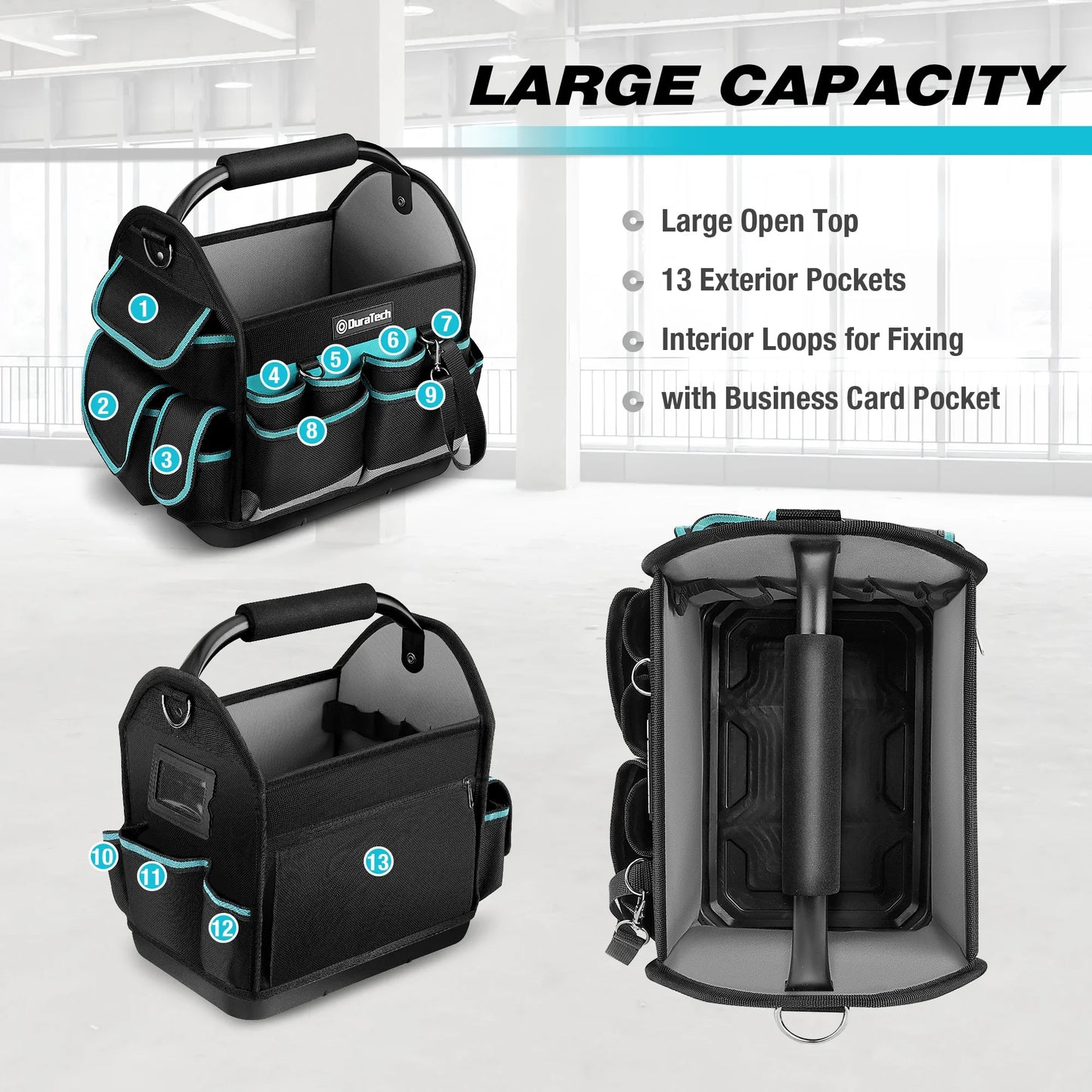 DuraTech 12 Inch inch Foldable Tool Bag Handbag Shoulder Bag Tool Organizer Storage Bag Large BigMouth Bag