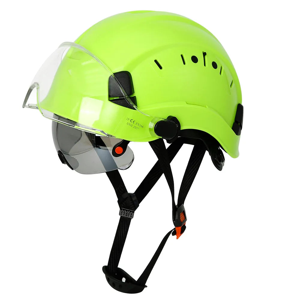 Carbon Fiber Pattern Safety Helmet with Double Visor Goggle for Engineer Hard Hat CE ANSI ABS Industrial Work Cap Rescue