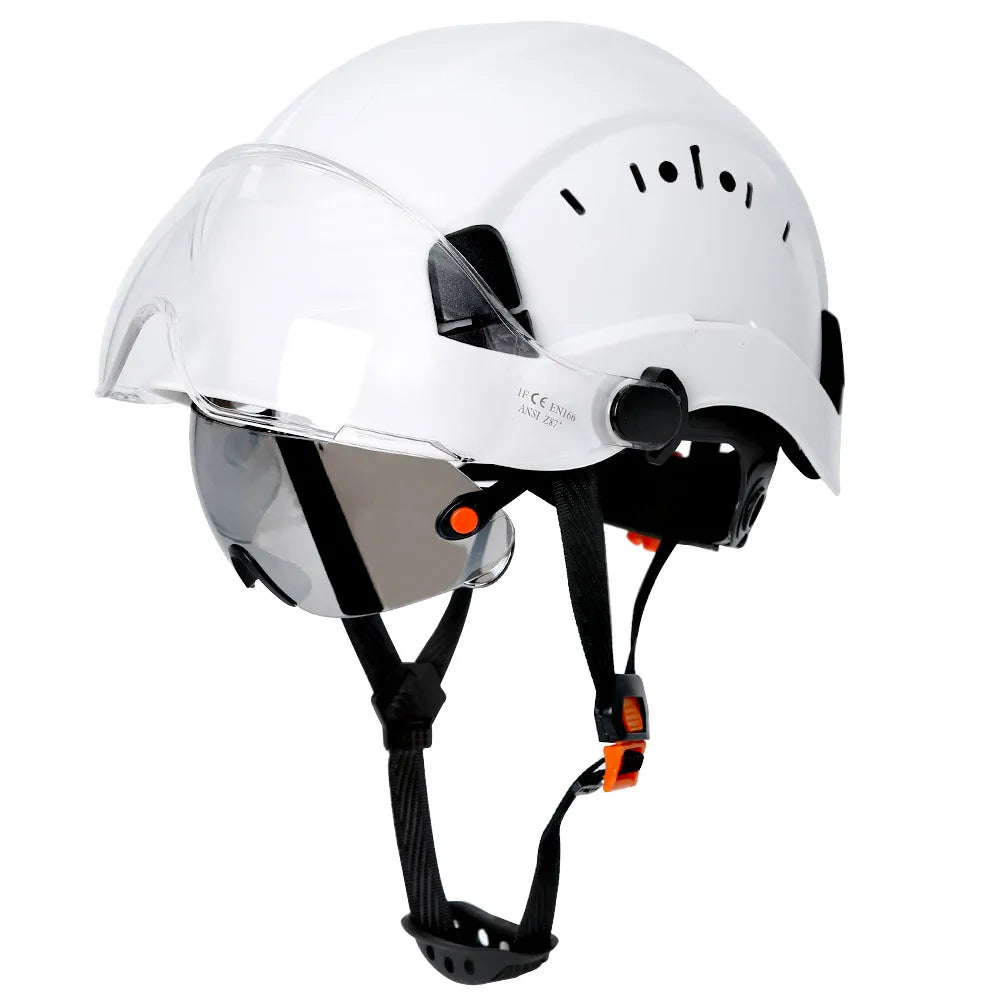 Carbon Fiber Pattern Safety Helmet with Double Visor Goggle for Engineer Hard Hat CE ANSI ABS Industrial Work Cap Rescue