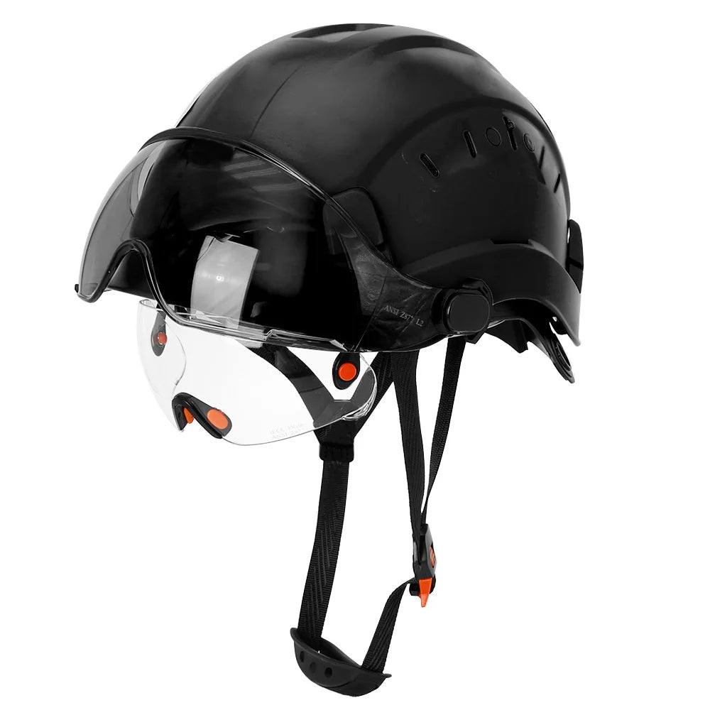 Carbon Fiber Pattern Safety Helmet with Double Visor Goggle for Engineer Hard Hat CE ANSI ABS Industrial Work Cap Rescue