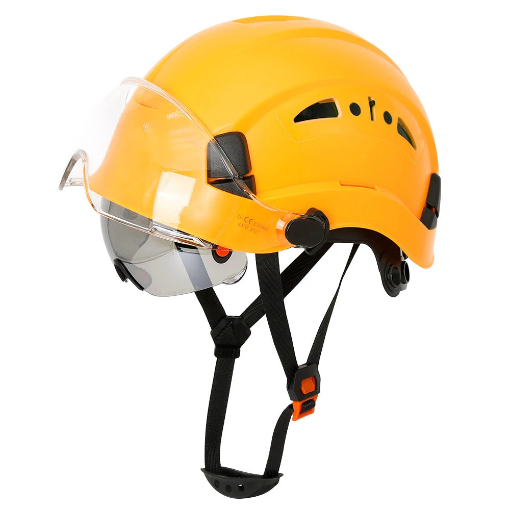 Carbon Fiber Pattern Safety Helmet with Double Visor Goggle for Engineer Hard Hat CE ANSI ABS Industrial Work Cap Rescue