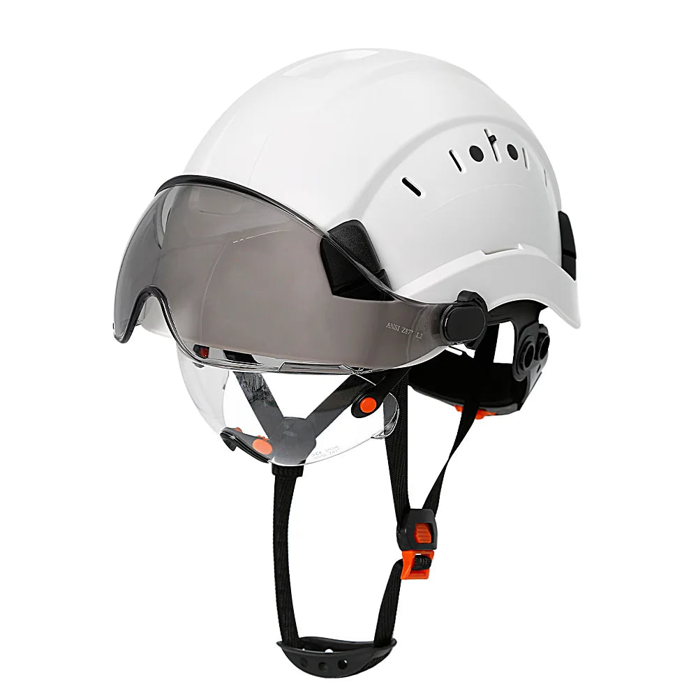 Carbon Fiber Pattern Safety Helmet with Double Visor Goggle for Engineer Hard Hat CE ANSI ABS Industrial Work Cap Rescue