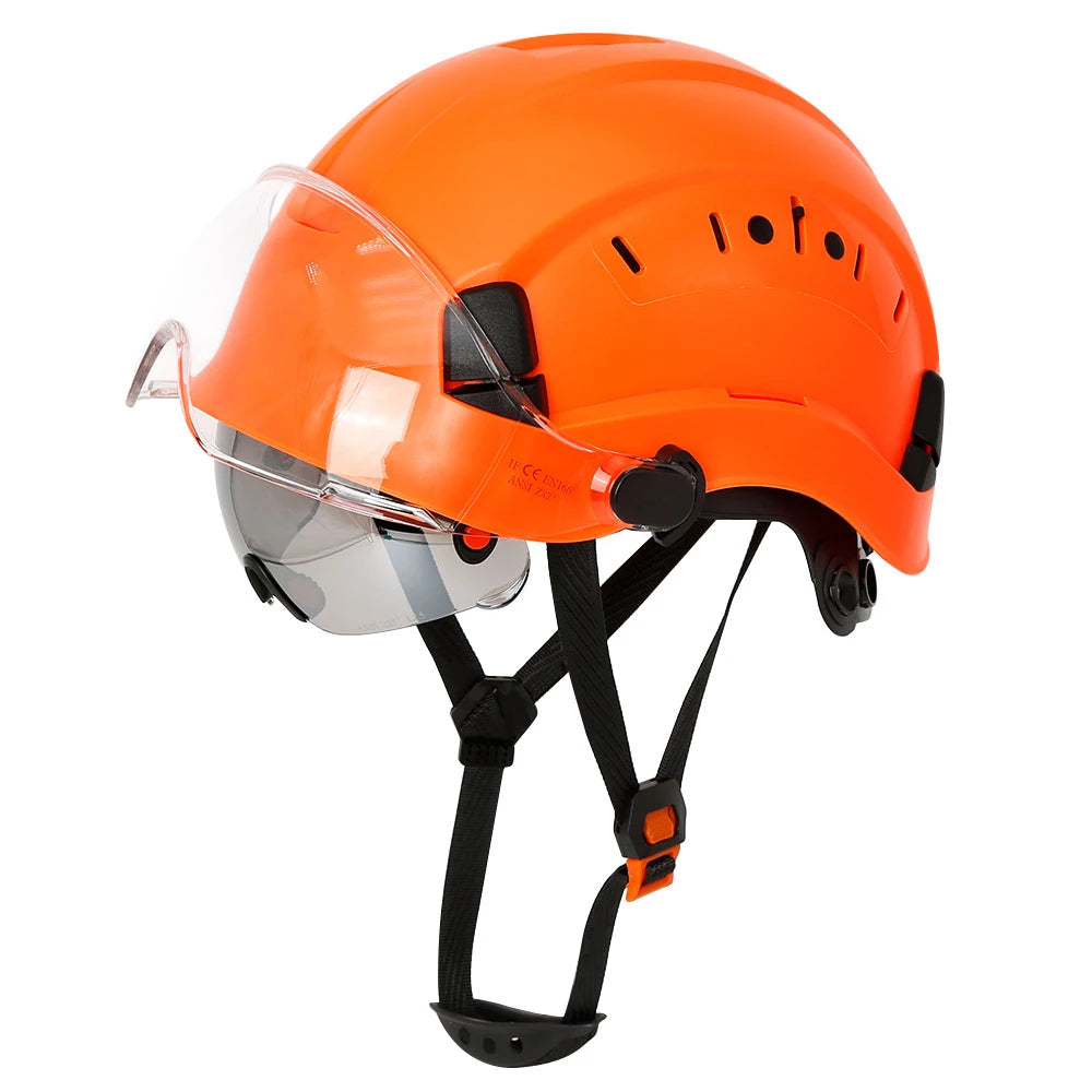 Carbon Fiber Pattern Safety Helmet with Double Visor Goggle for Engineer Hard Hat CE ANSI ABS Industrial Work Cap Rescue