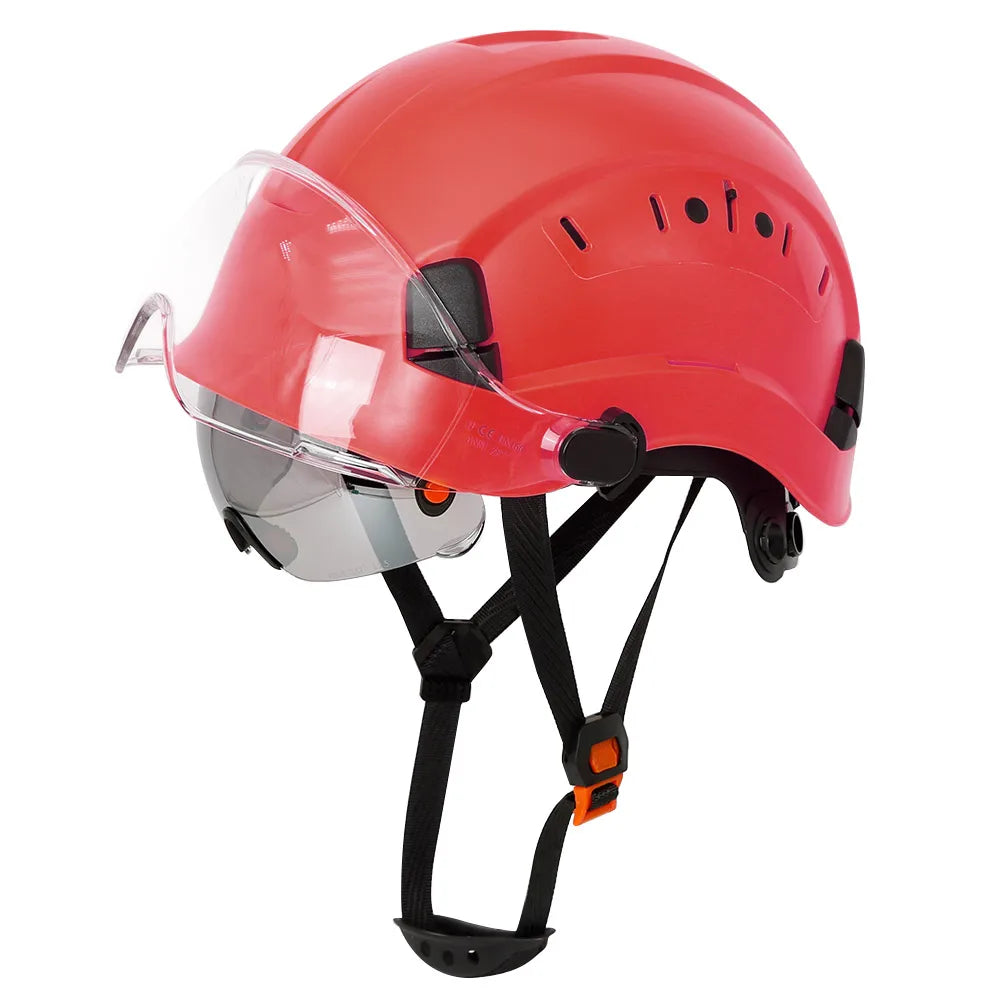 Carbon Fiber Pattern Safety Helmet with Double Visor Goggle for Engineer Hard Hat CE ANSI ABS Industrial Work Cap Rescue