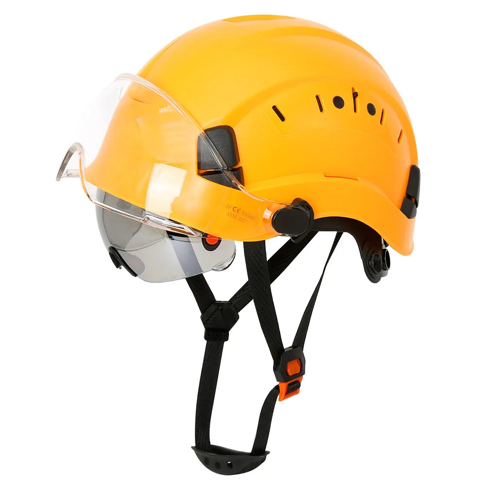 Carbon Fiber Pattern Safety Helmet with Double Visor Goggle for Engineer Hard Hat CE ANSI ABS Industrial Work Cap Rescue
