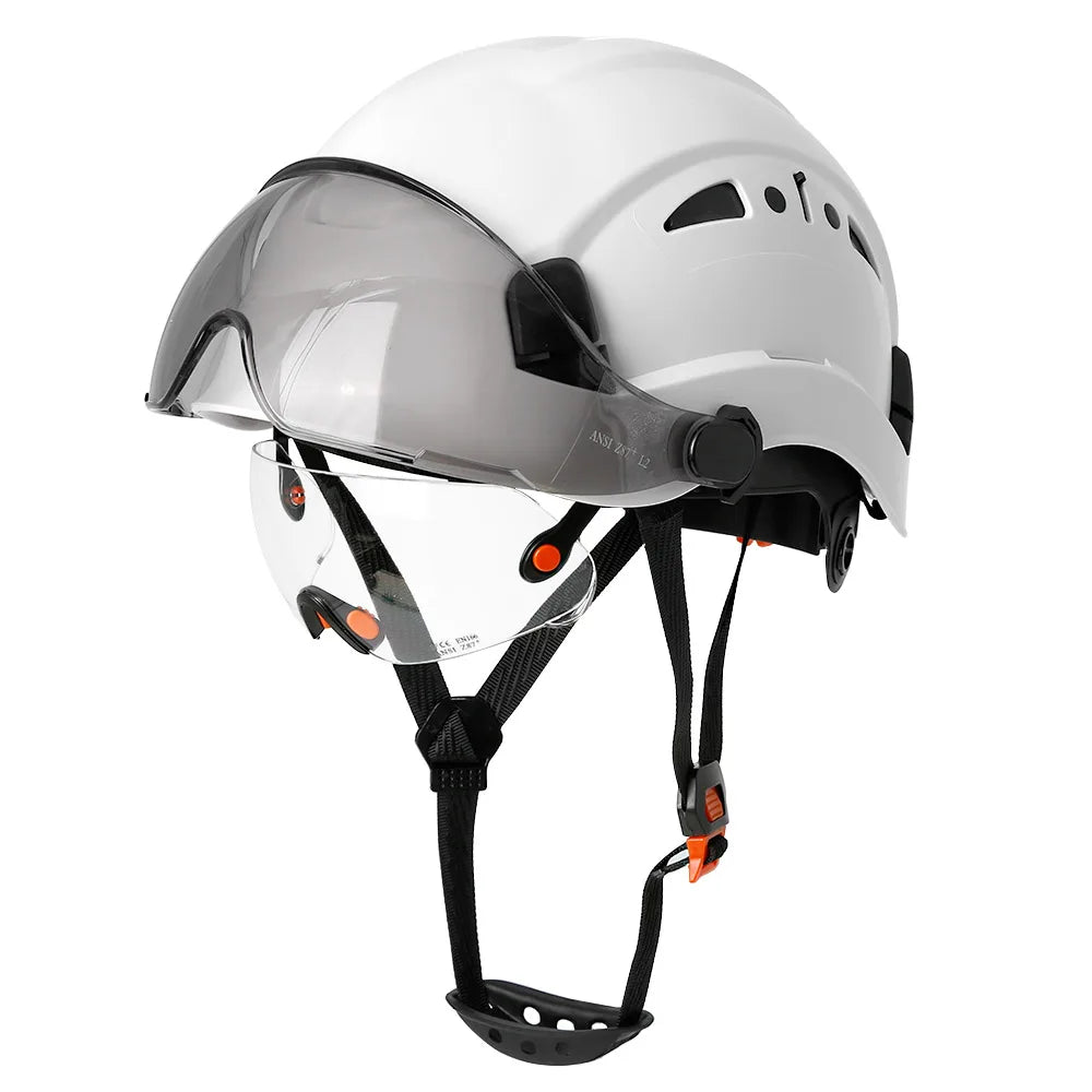 Carbon Fiber Pattern Safety Helmet with Double Visor Goggle for Engineer Hard Hat CE ANSI ABS Industrial Work Cap Rescue