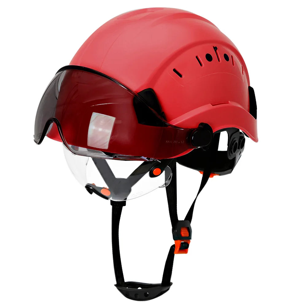 Carbon Fiber Pattern Safety Helmet with Double Visor Goggle for Engineer Hard Hat CE ANSI ABS Industrial Work Cap Rescue