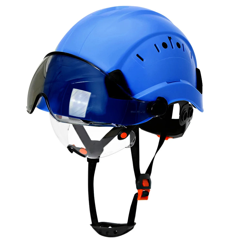 Carbon Fiber Pattern Safety Helmet with Double Visor Goggle for Engineer Hard Hat CE ANSI ABS Industrial Work Cap Rescue