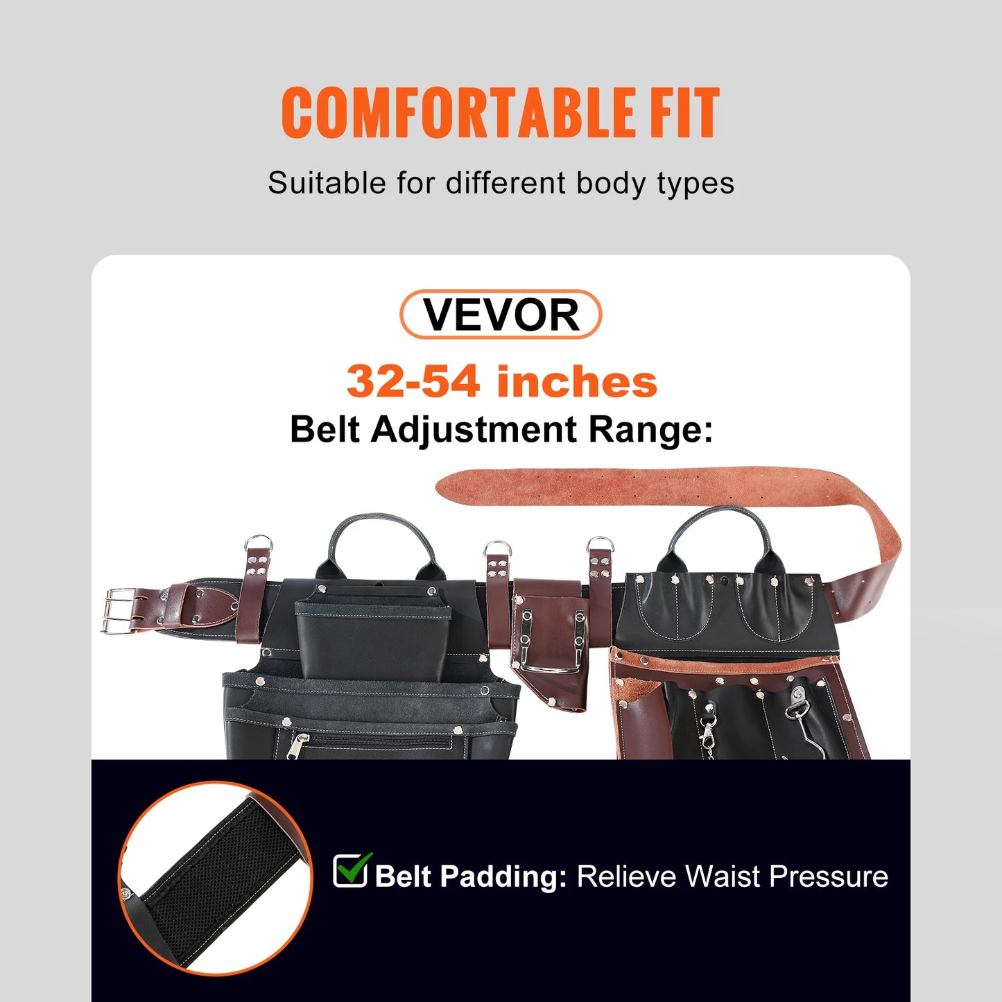 VEVOR 31 Pockets Tool Belt Pounch Adjusts 32 In to 54 In Leather Detachable Tool Storge Bag for Electrician Carpenter Handyman