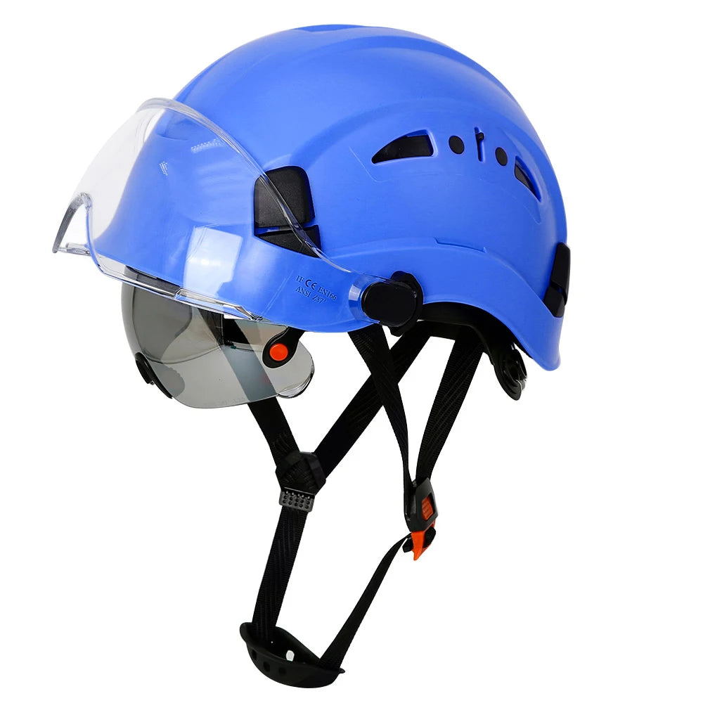Carbon Fiber Pattern Safety Helmet with Double Visor Goggle for Engineer Hard Hat CE ANSI ABS Industrial Work Cap Rescue