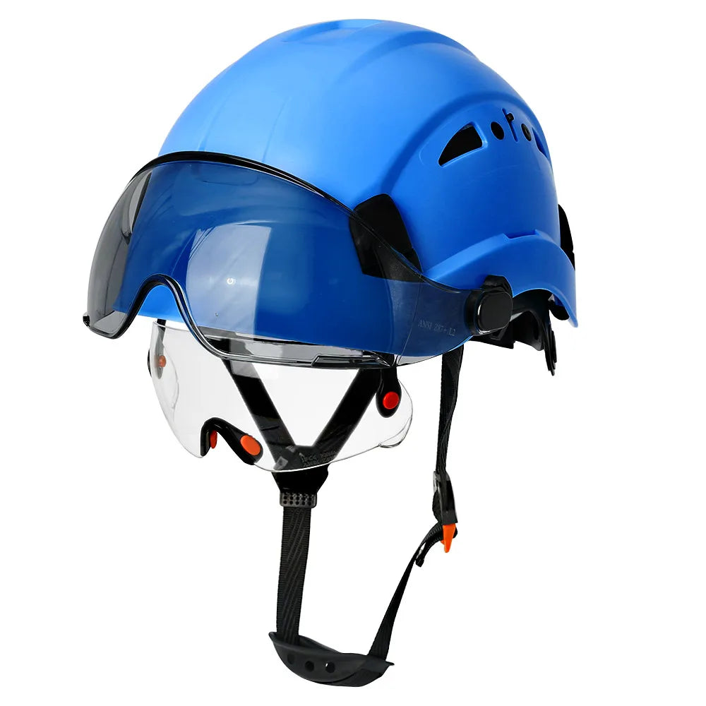 Carbon Fiber Pattern Safety Helmet with Double Visor Goggle for Engineer Hard Hat CE ANSI ABS Industrial Work Cap Rescue