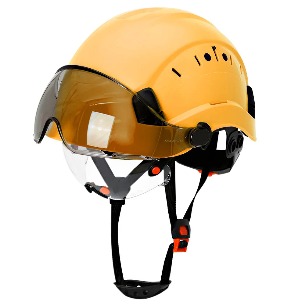 Carbon Fiber Pattern Safety Helmet with Double Visor Goggle for Engineer Hard Hat CE ANSI ABS Industrial Work Cap Rescue
