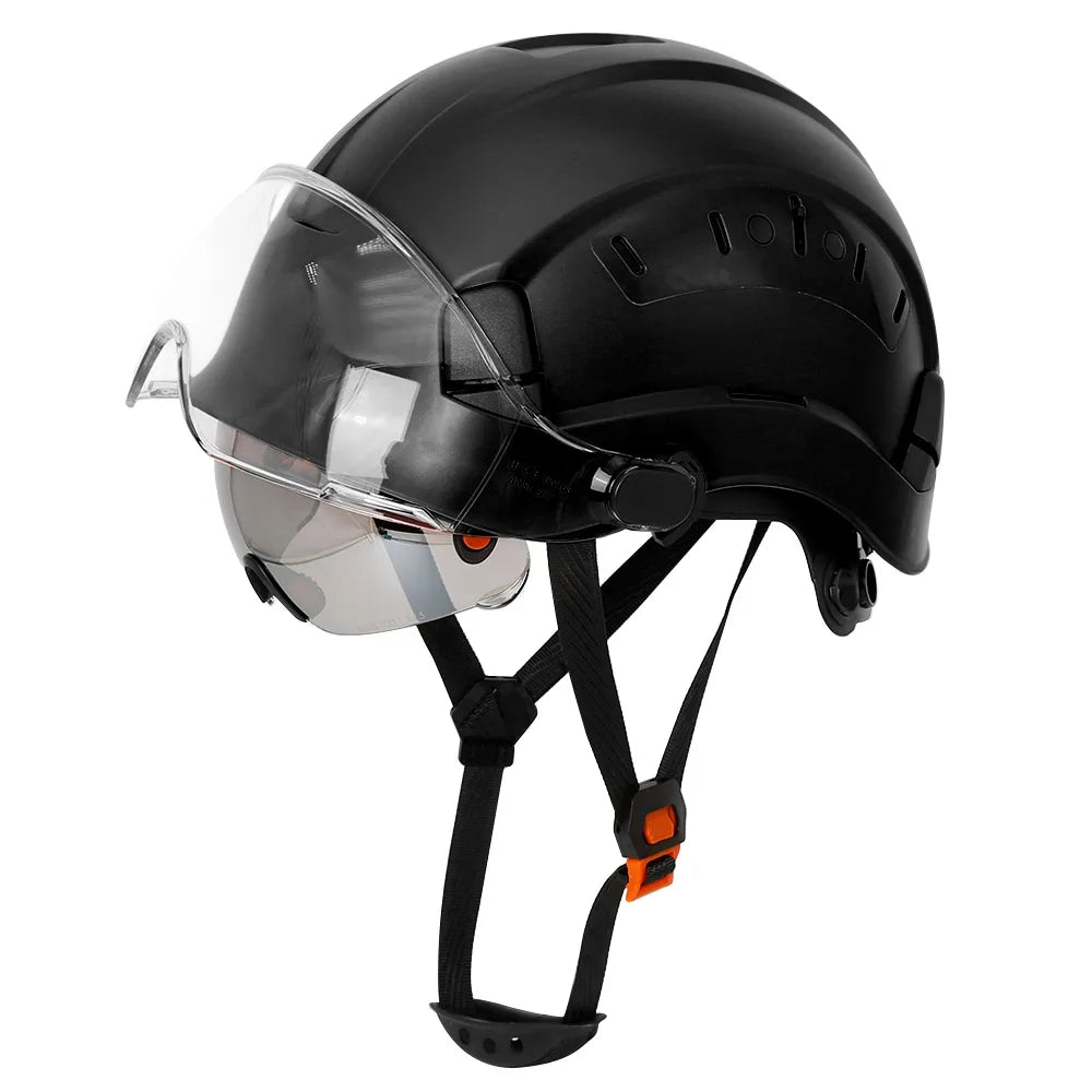 Carbon Fiber Pattern Safety Helmet with Double Visor Goggle for Engineer Hard Hat CE ANSI ABS Industrial Work Cap Rescue