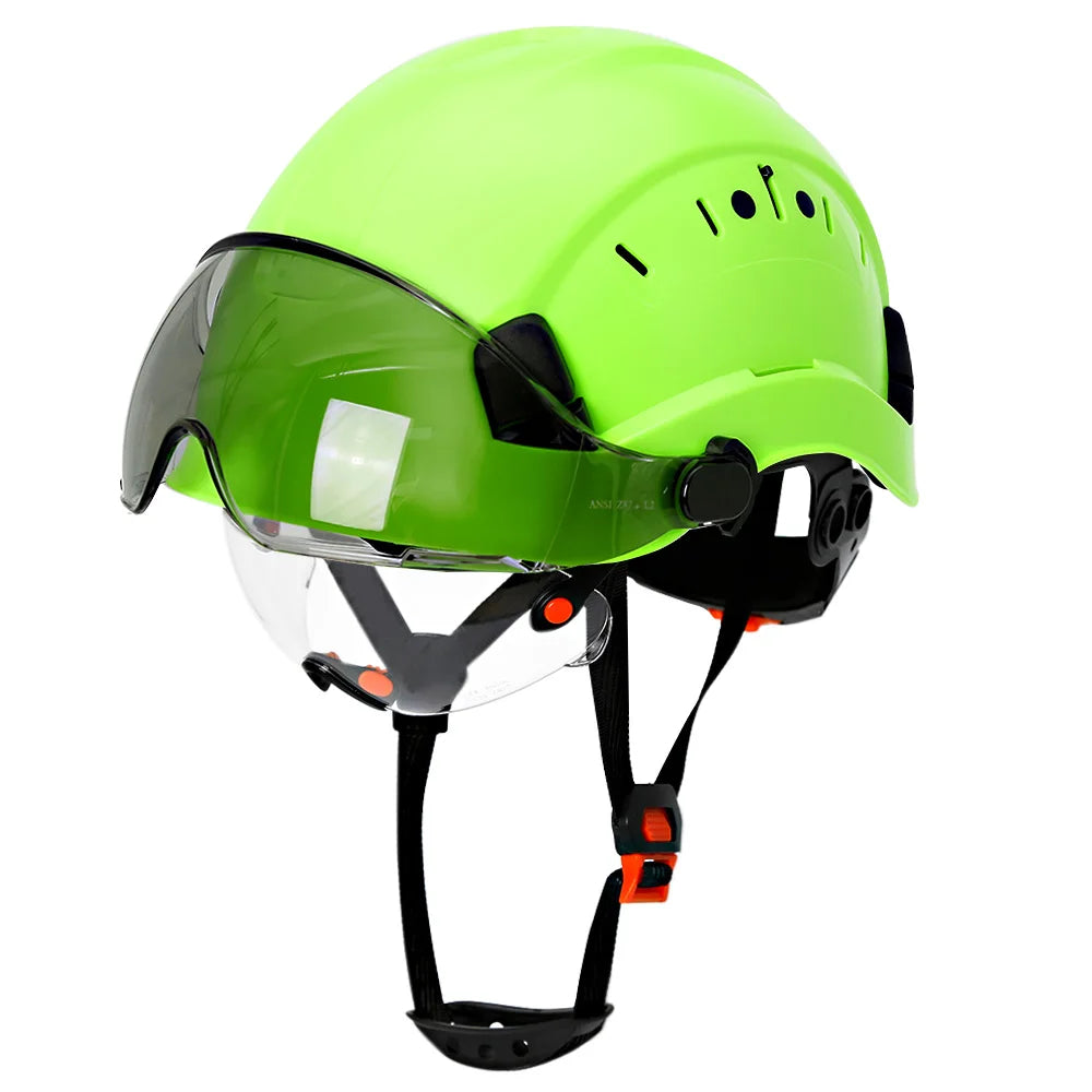 Carbon Fiber Pattern Safety Helmet with Double Visor Goggle for Engineer Hard Hat CE ANSI ABS Industrial Work Cap Rescue