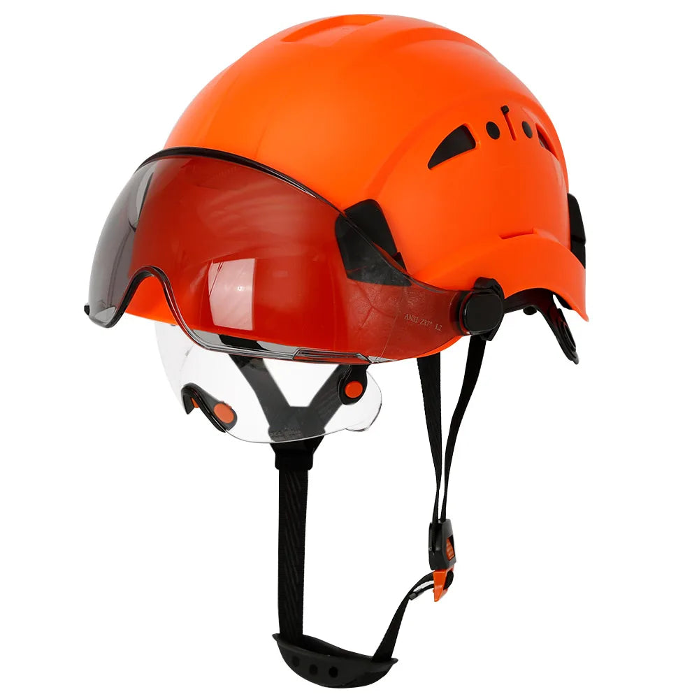 Carbon Fiber Pattern Safety Helmet with Double Visor Goggle for Engineer Hard Hat CE ANSI ABS Industrial Work Cap Rescue