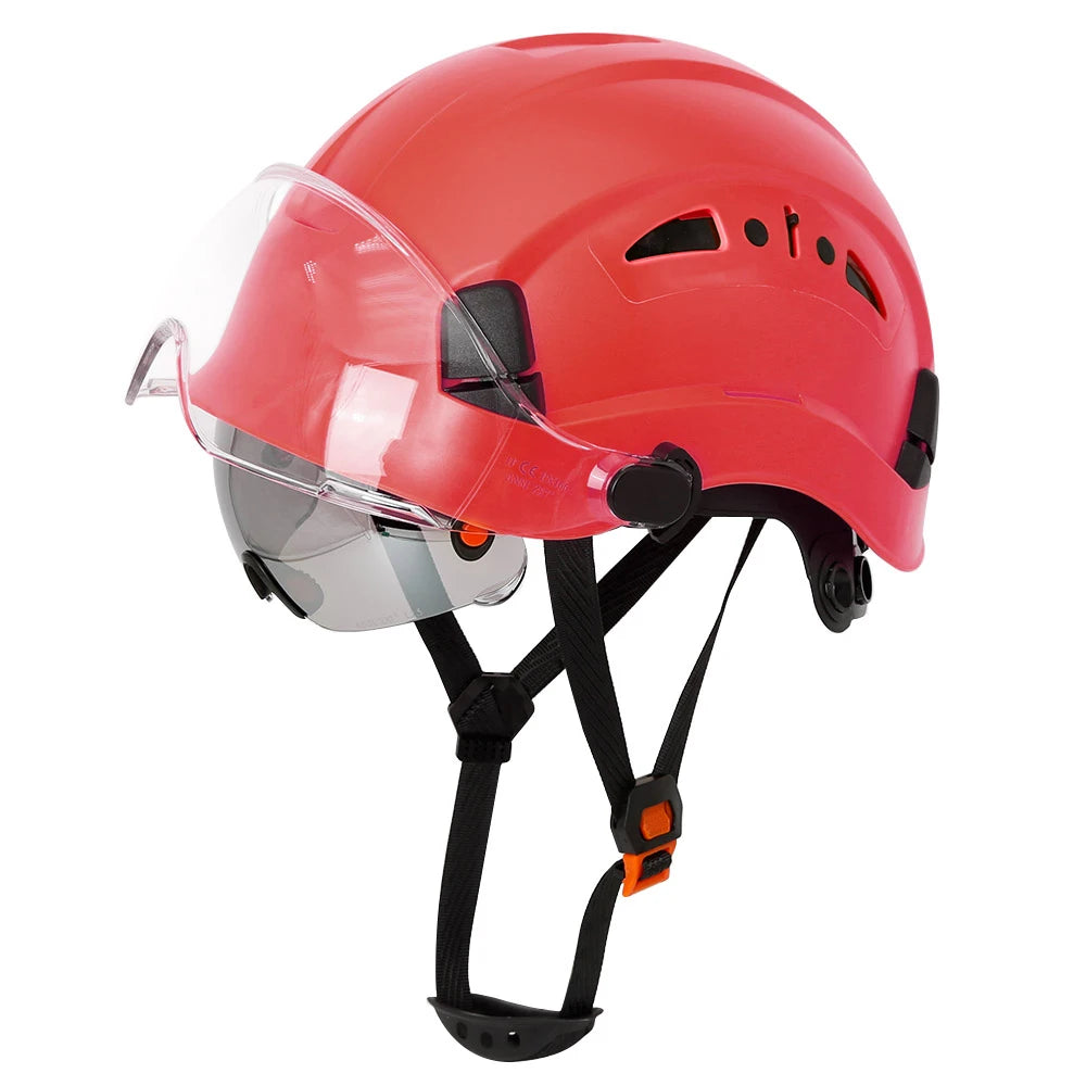 Carbon Fiber Pattern Safety Helmet with Double Visor Goggle for Engineer Hard Hat CE ANSI ABS Industrial Work Cap Rescue