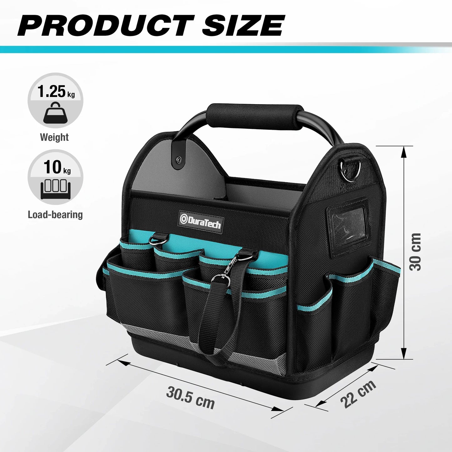 DuraTech 12 Inch inch Foldable Tool Bag Handbag Shoulder Bag Tool Organizer Storage Bag Large BigMouth Bag