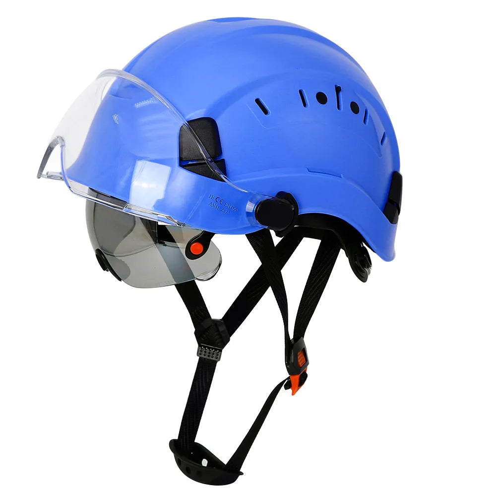 Carbon Fiber Pattern Safety Helmet with Double Visor Goggle for Engineer Hard Hat CE ANSI ABS Industrial Work Cap Rescue