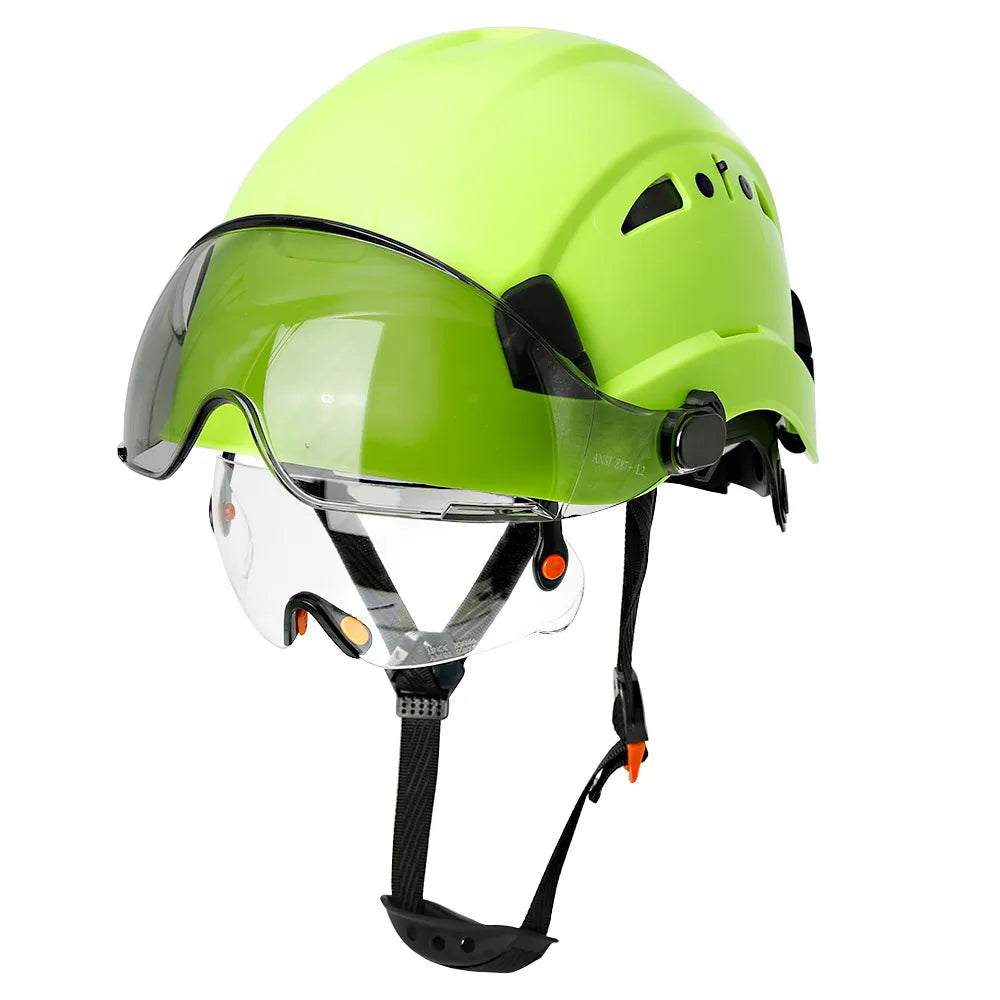 Carbon Fiber Pattern Safety Helmet with Double Visor Goggle for Engineer Hard Hat CE ANSI ABS Industrial Work Cap Rescue