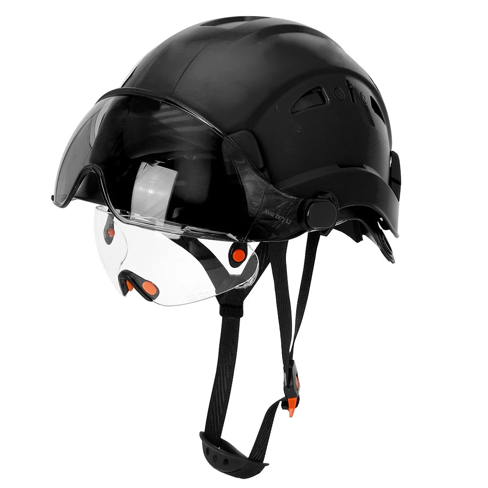 Carbon Fiber Pattern Safety Helmet with Double Visor Goggle for Engineer Hard Hat CE ANSI ABS Industrial Work Cap Rescue