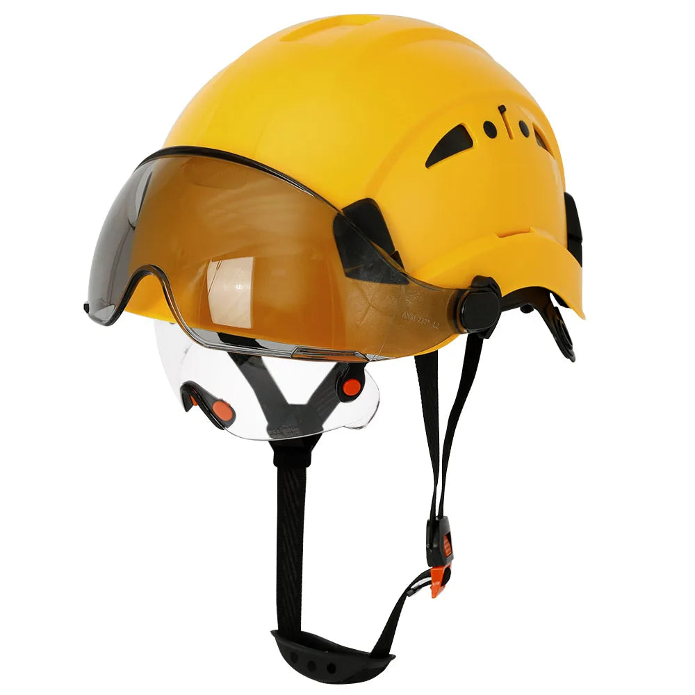 Carbon Fiber Pattern Safety Helmet with Double Visor Goggle for Engineer Hard Hat CE ANSI ABS Industrial Work Cap Rescue