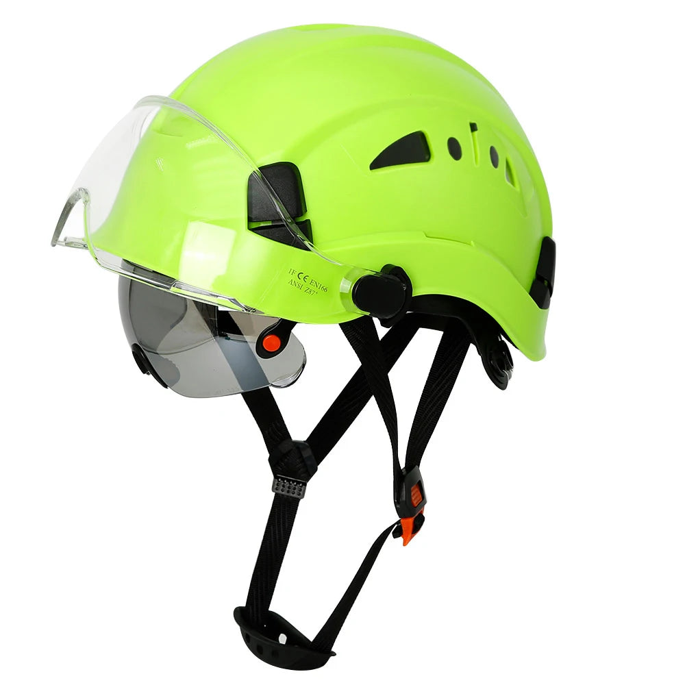 Carbon Fiber Pattern Safety Helmet with Double Visor Goggle for Engineer Hard Hat CE ANSI ABS Industrial Work Cap Rescue