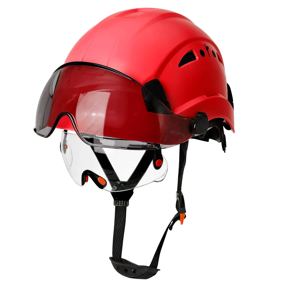 Carbon Fiber Pattern Safety Helmet with Double Visor Goggle for Engineer Hard Hat CE ANSI ABS Industrial Work Cap Rescue
