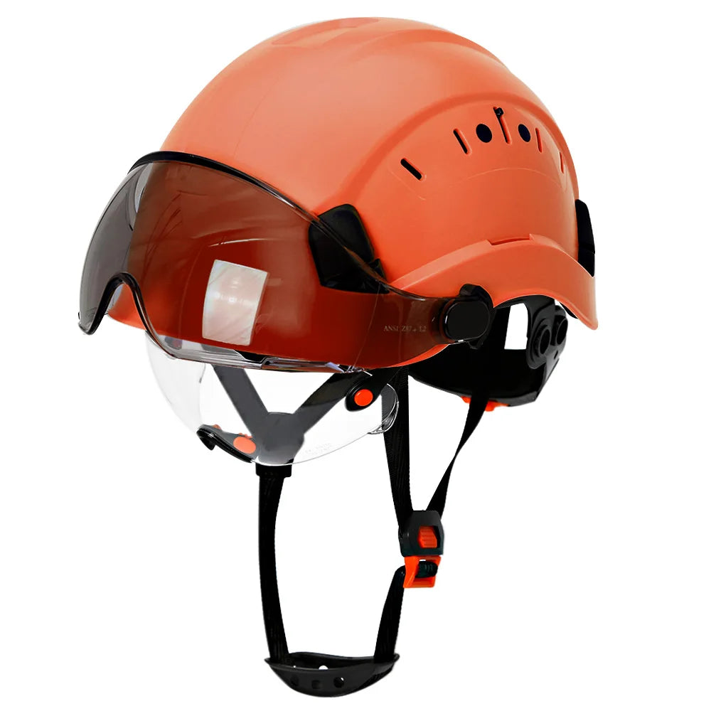 Carbon Fiber Pattern Safety Helmet with Double Visor Goggle for Engineer Hard Hat CE ANSI ABS Industrial Work Cap Rescue