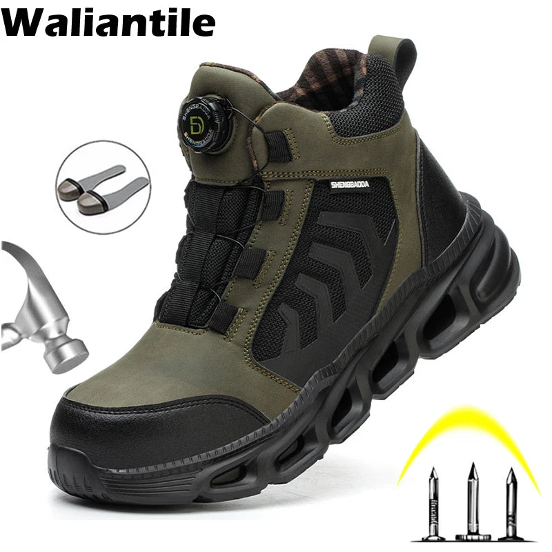 Waliantile Brand Quality Men Safety Boots Male Puncture Proof Construction Working Shoes Steel Toe Anti-smashing Work Boots Man