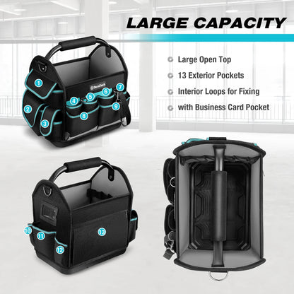 DuraTech 12 Inch inch Foldable Tool Bag Handbag Shoulder Bag Tool Organizer Storage Bag Large BigMouth Bag