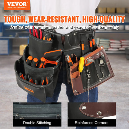 VEVOR 31 Pockets Tool Belt Pounch Adjusts 32 In to 54 In Leather Detachable Tool Storge Bag for Electrician Carpenter Handyman