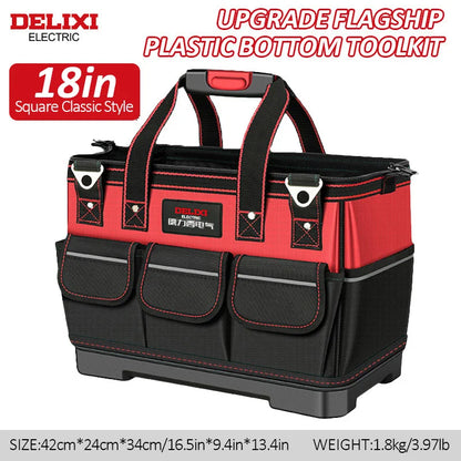 DELIXI ELECTRIC Tool Bag,Wide MouthTool Storage Bag with ABS Hard Molded Base,Suitable for Electricians,Plumbers,Homeowners.