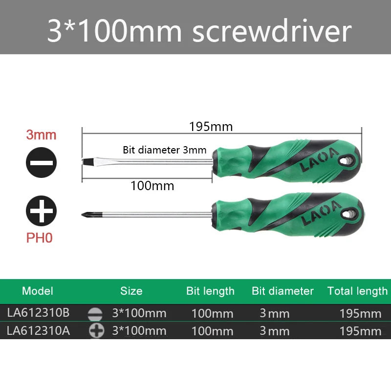 LAOA 2pcs Screwdriver Sets Phillips and Slotted S2  Screwdrivers with Magnetic Hand Tools