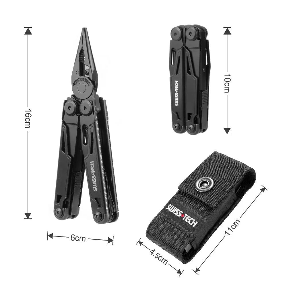 SWISS TECH-16 in 1 Camping Multitool, Multi Folding Plier, Wire Stripper, Outdoor Pocket, Mini Portable for Camping, New Arrival