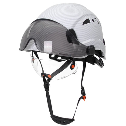 Carbon Fiber Pattern Safety Helmet with Double Visor Goggle for Engineer Hard Hat CE ANSI ABS Industrial Work Cap Rescue