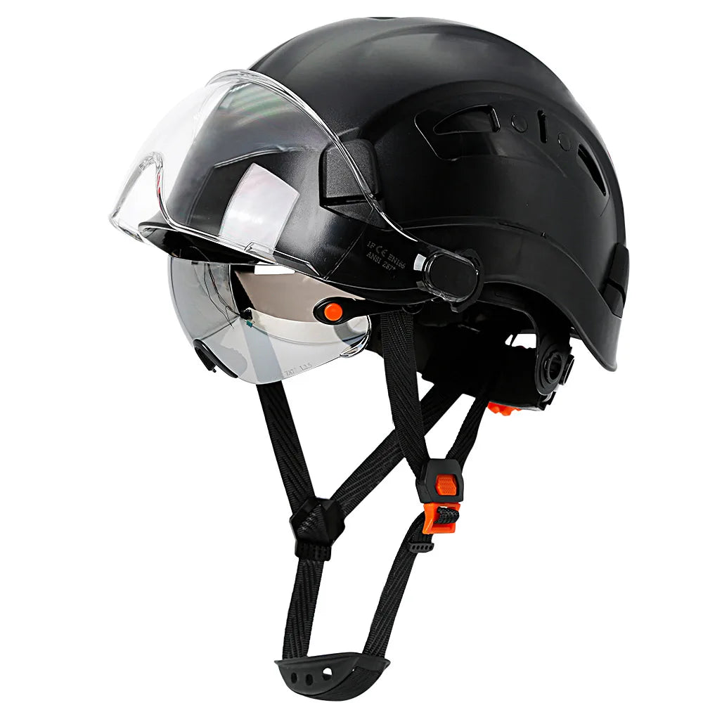 Carbon Fiber Pattern Safety Helmet with Double Visor Goggle for Engineer Hard Hat CE ANSI ABS Industrial Work Cap Rescue