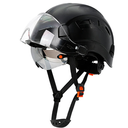 Carbon Fiber Pattern Safety Helmet with Double Visor Goggle for Engineer Hard Hat CE ANSI ABS Industrial Work Cap Rescue