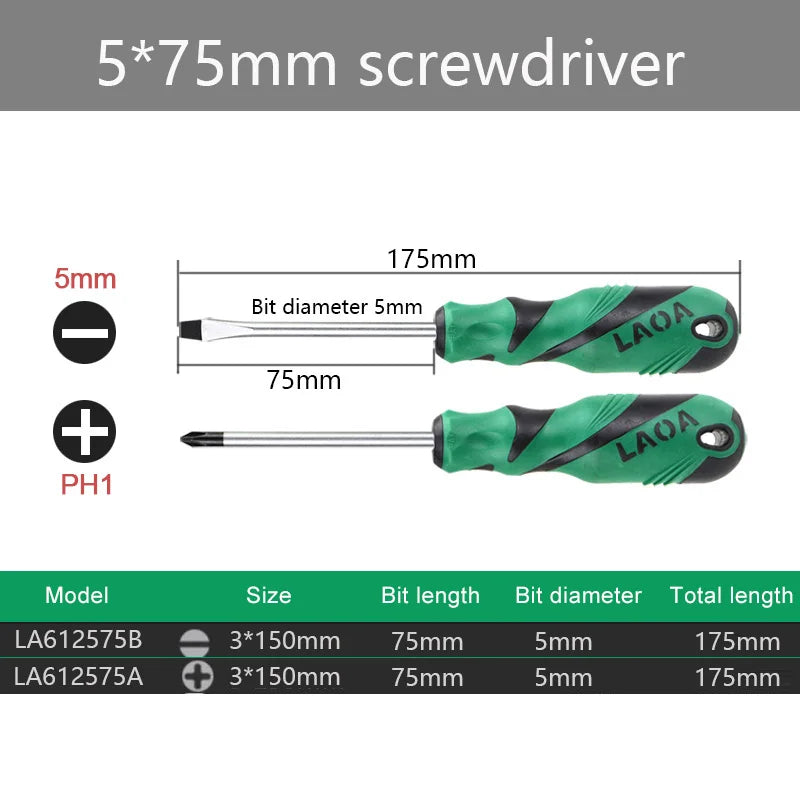 LAOA 2pcs Screwdriver Sets Phillips and Slotted S2  Screwdrivers with Magnetic Hand Tools