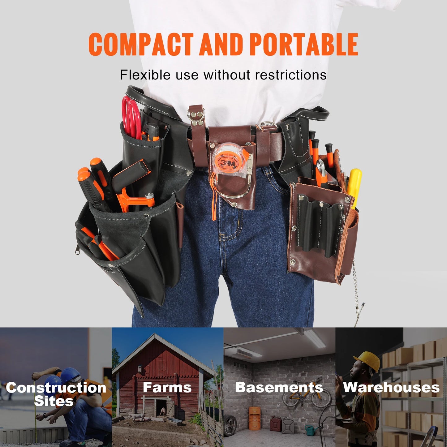 VEVOR 31 Pockets Tool Belt Pounch Adjusts 32 In to 54 In Leather Detachable Tool Storge Bag for Electrician Carpenter Handyman