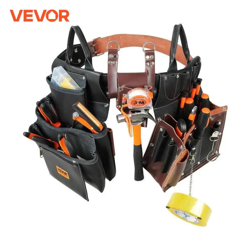 VEVOR 31 Pockets Tool Belt Pounch Adjusts 32 In to 54 In Leather Detachable Tool Storge Bag for Electrician Carpenter Handyman