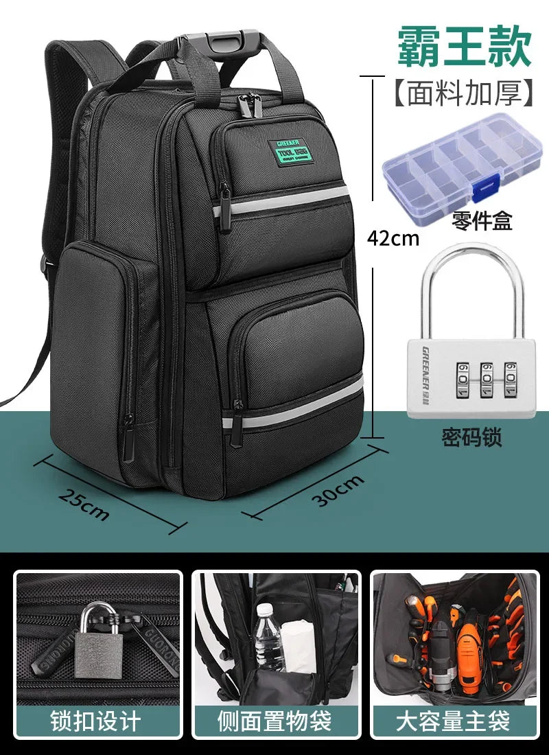 Heavy Duty Tool Bag Backpack for Electricians with Large Capacity and Multi-Functionality