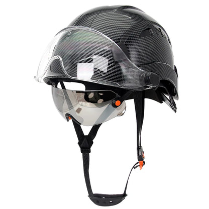 Carbon Fiber Pattern Safety Helmet with Double Visor Goggle for Engineer Hard Hat CE ANSI ABS Industrial Work Cap Rescue