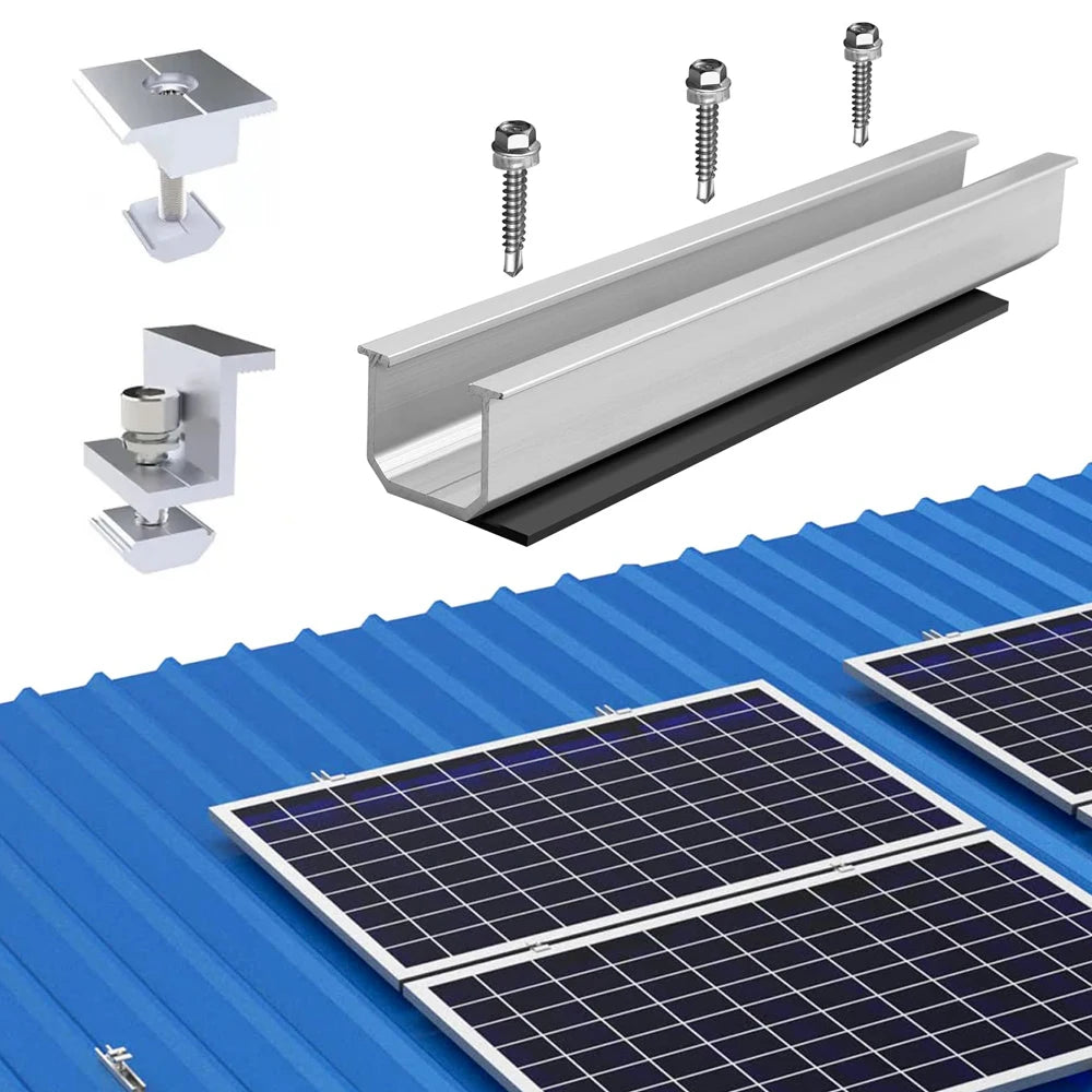 Solar Panel Mount Bracket Photovoltaic Panel Rail Solar Panel Mount Fastening Module With Mid And End Clamp For Trapezoidal Roof