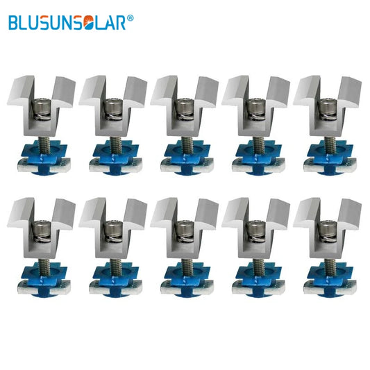 10Pcs Solar Panel Mounting Brackets 30-45mm Solar Rail End Clamps Aluminum Solar Mid Clamps