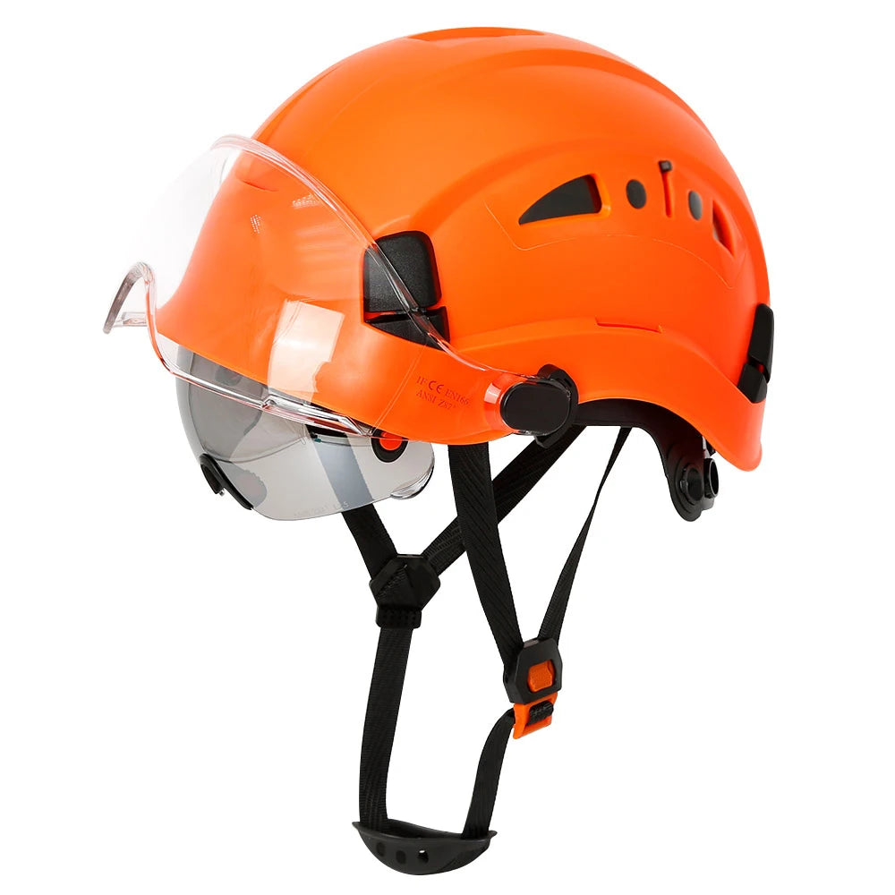 Carbon Fiber Pattern Safety Helmet with Double Visor Goggle for Engineer Hard Hat CE ANSI ABS Industrial Work Cap Rescue