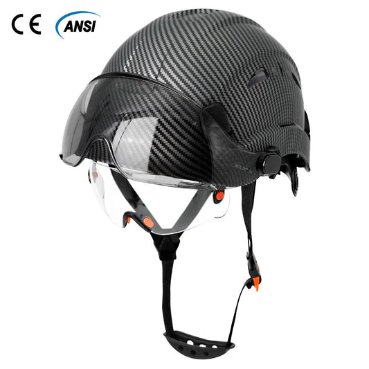 Carbon Fiber Pattern Safety Helmet with Double Visor Goggle for Engineer Hard Hat CE ANSI ABS Industrial Work Cap Rescue