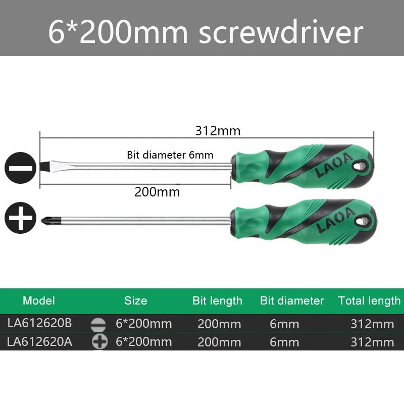 LAOA 2pcs Screwdriver Sets Phillips and Slotted S2  Screwdrivers with Magnetic Hand Tools