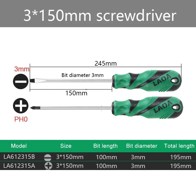 LAOA 2pcs Screwdriver Sets Phillips and Slotted S2  Screwdrivers with Magnetic Hand Tools