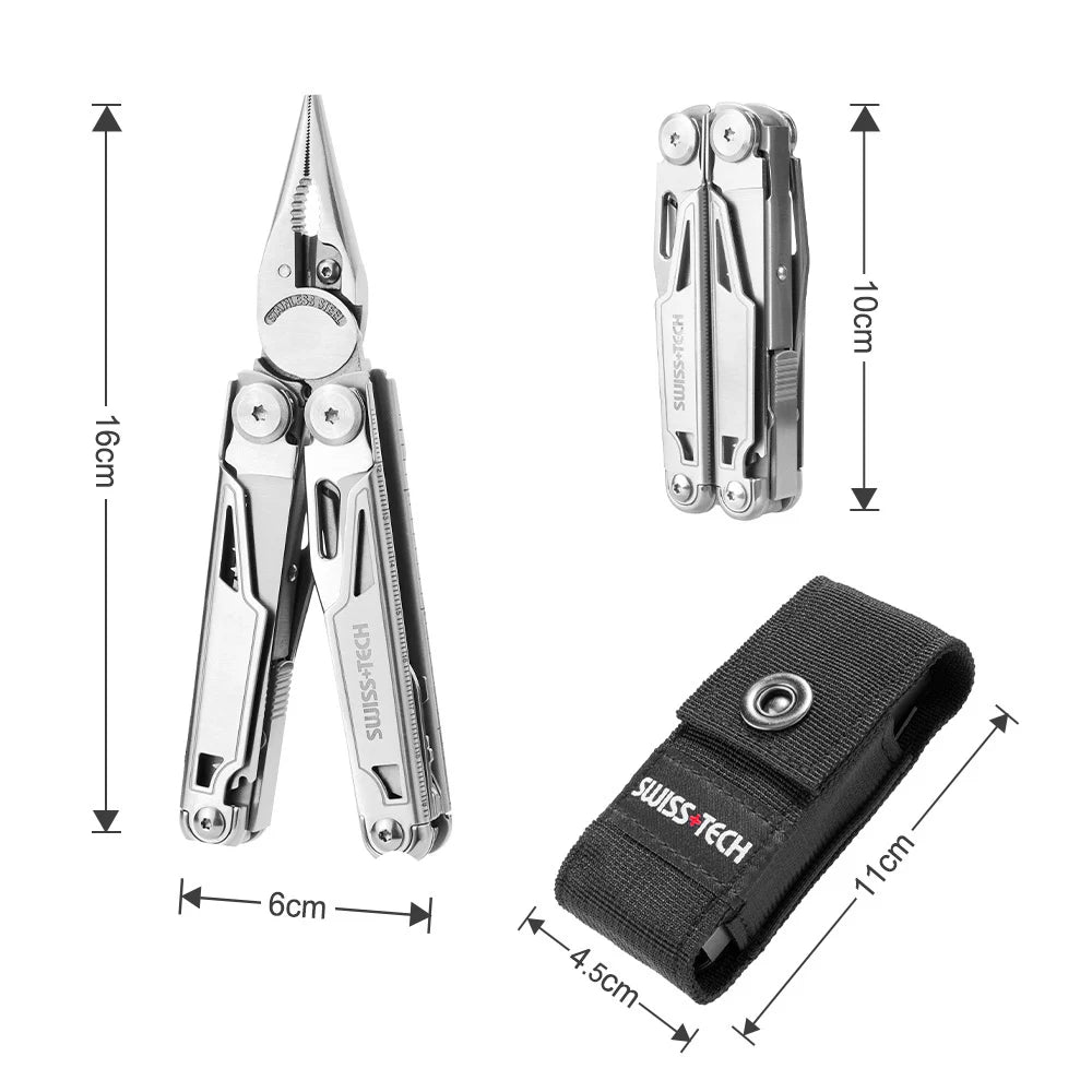 SWISS TECH-16 in 1 Camping Multitool, Multi Folding Plier, Wire Stripper, Outdoor Pocket, Mini Portable for Camping, New Arrival