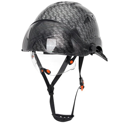 Carbon Fiber Pattern Safety Helmet with Double Visor Goggle for Engineer Hard Hat CE ANSI ABS Industrial Work Cap Rescue